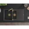 Mexen Matias granitspüle 1,5-becken mit abtropffläche 900 x 505 mm, schwarz gesprenkelt, siphon gold - 6502901505-76-G
