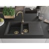 Mexen Matias évier de cuisine en granit 1,5 bac avec égouttoir 900 x 505 mm, noir moucheté, siphon doré - 6502901505-76-G