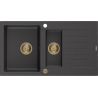 Mexen Matias granieten spoelbak 1,5-kamer met afdruiprek 900 x 505 mm, zwart gevlekt, gouden sifon - 6502901505-76-G