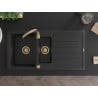 Mexen Andres Granitspüle 1,5-Becken mit Abtropffläche 1000 x 500 mm schwarz, Siphon gold - 6515101510-77-G