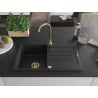 Mexen Bruno évier en granit 1 bac avec égouttoir 795 x 495 mm, noir, siphon doré - 6513791010-77-G