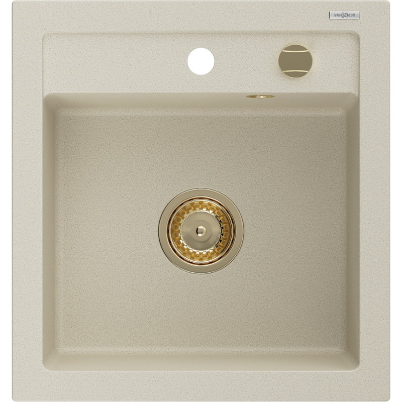Mexen Vito fregadero de granito un seno 520 x 490 mm, beige, sifón dorado - 6503521000-69-G