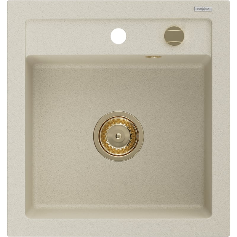 Mexen Vito granit gootsteen 1-kompartiment 520 x 490 mm, beige, gouden sifon - 6503521000-69-G