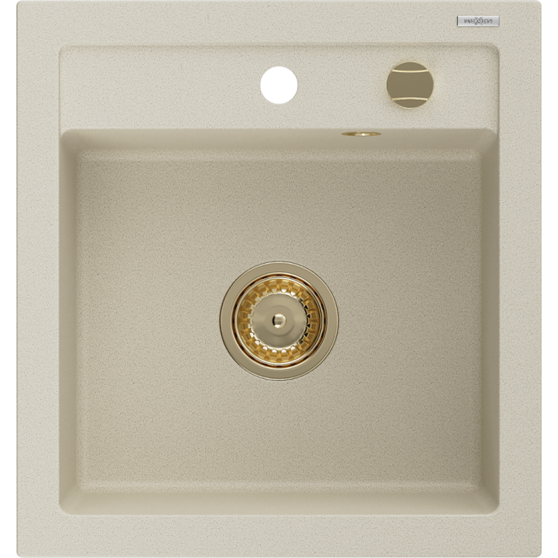 Mexen Vito Granitspüle 1-Becken 520 x 490 mm, beige, Siphon gold - 6503521000-69-G