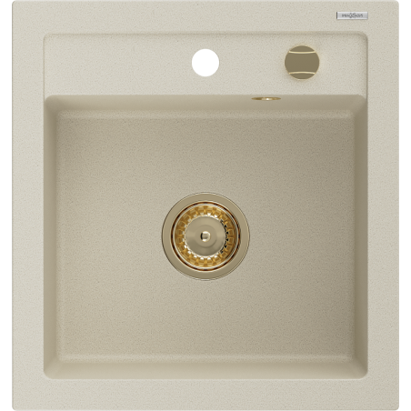 Mexen Vito granit gootsteen 1-kompartiment 520 x 490 mm, beige, gouden sifon - 6503521000-69-G