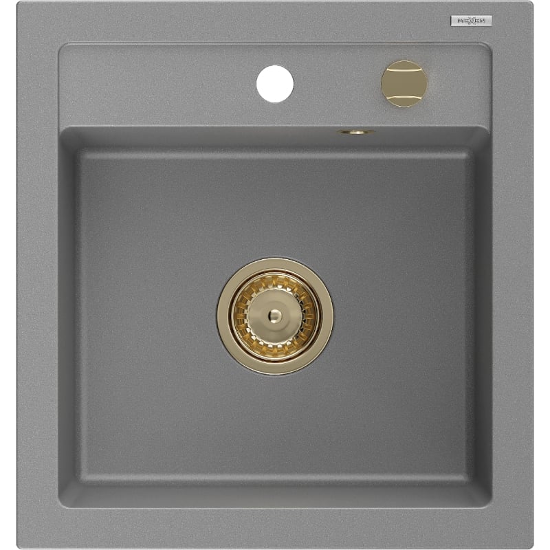 Mexen Vito granitische gootsteen met 1 bak 520 x 490 mm, grijs, gouden sifon - 6503521000-71-G