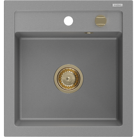 Mexen Vito granite sink 1-bowl 520 x 490 mm, grey, gold siphon - 6503521000-71-G