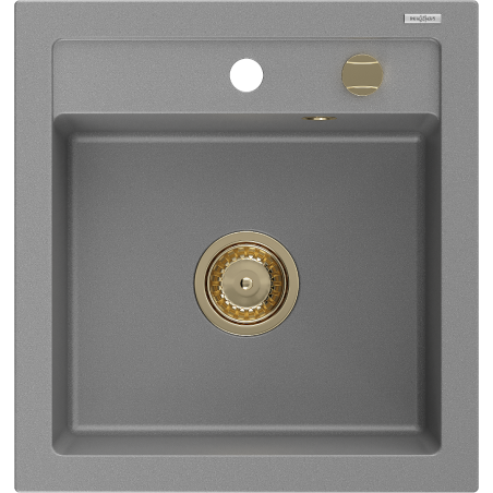Mexen Vito Granitspüle 1-becken 520 x 490 mm, grau, goldener Siphon - 6503521000-71-G