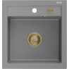 Mexen Vito granite sink 1-bowl 520 x 490 mm, grey, gold siphon - 6503521000-71-G