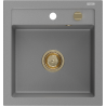 Mexen Vito Granitspüle 1-becken 520 x 490 mm, grau, goldener Siphon - 6503521000-71-G