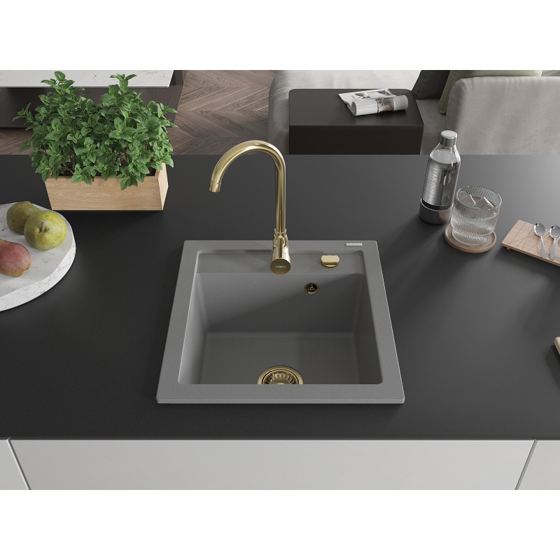Mexen Vito graniitvalamu, 1-kauseline, 520 x 490 mm, hall, kuldne sifoon - 6503521000-71-G