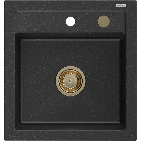 Mexen Vito zlewozmywak granitowy 1-komorowy 520 x 490 mm, czarny/srebrny metalik, syfon złoty - 6503521000-73-G