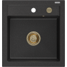 Mexen Vito granieten gootsteen 1-komoers 520 x 490 mm, zwart/zilver metallic, gouden sifon - 6503521000-73-G