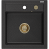 Mexen Vito Granitspüle 1-Becken 520 x 490 mm, schwarz/silber metallic, goldener Siphon - 6503521000-73-G