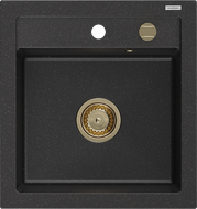 Mexen Vito Granitspüle 1-Becken 520 x 490 mm, schwarz/silber metallic, goldener Siphon - 6503521000-73-G
