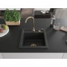 Mexen Vito Granitspüle 1-Becken 520 x 490 mm, schwarz/silber metallic, goldener Siphon - 6503521000-73-G