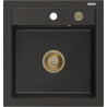 Mexen Vito granieten spoelbak 1-komors 520 x 490 mm, zwart/goud metallic, gouden sifon - 6503521000-75-G