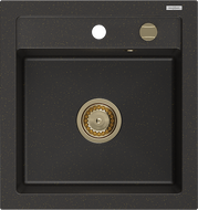 Mexen Vito granieten spoelbak 1-komors 520 x 490 mm, zwart/goud metallic, gouden sifon - 6503521000-75-G