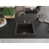 Mexen Vito fregadero de granito de 1 cubeta 520 x 490 mm, negro/dorado metálico, sifón dorado - 6503521000-75-G