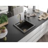 Mexen Vito Granit-Spüle 1-Becken 520 x 490 mm, schwarz/gold metallic, goldener Siphon - 6503521000-75-G