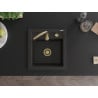 Mexen Vito Granit-Spüle 1-Becken 520 x 490 mm, schwarz/gold metallic, goldener Siphon - 6503521000-75-G