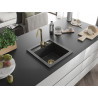 Mexen Vito Granitische spoelbak 1-baks 520 x 490 mm, zwart gespikkeld, gouden sifon - 6503521000-76-G