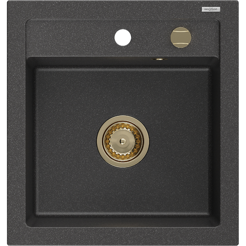 Mexen Vito évier en granit à 1 bac 520 x 490 mm, noir moucheté, siphon doré - 6503521000-76-G