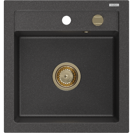 Mexen Vito évier en granit à 1 bac 520 x 490 mm, noir moucheté, siphon doré - 6503521000-76-G