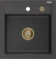 Mexen Vito Granitspüle 1-Becken 520 x 490 mm, schwarz gesprenkelt, goldener Siphon - 6503521000-76-G
