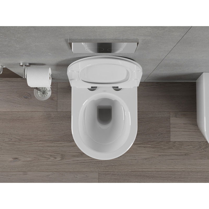 Mexen Rico Rimlos WC Schossel mat engem luesoffallenden, schlanken Dëppen, Duroplast, wäiss Glanz - 30720100