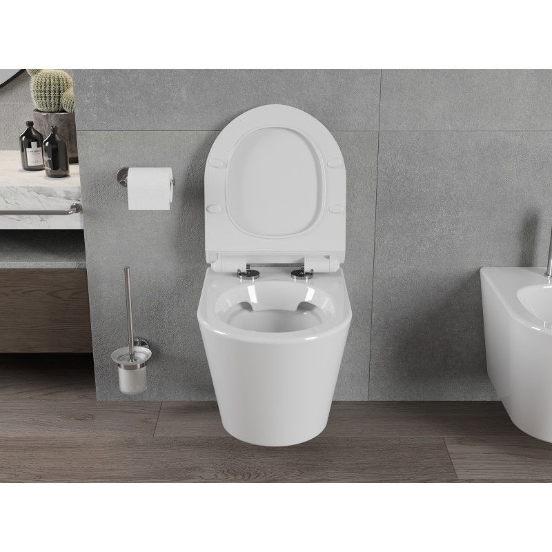 Mexen Rico Rimlos WC Schossel mat engem luesoffallenden, schlanken Dëppen, Duroplast, wäiss Glanz - 30720100