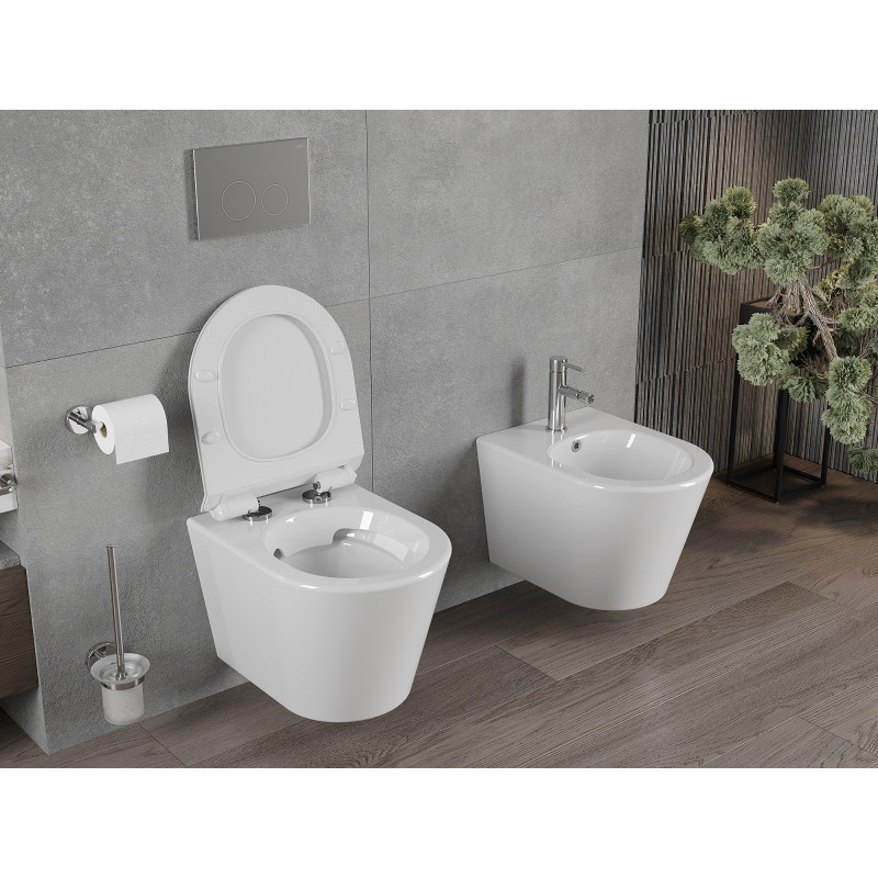 Mexen Rico rimless WC bowl with a soft-close slim seat, duroplast, glossy white - 30720100
