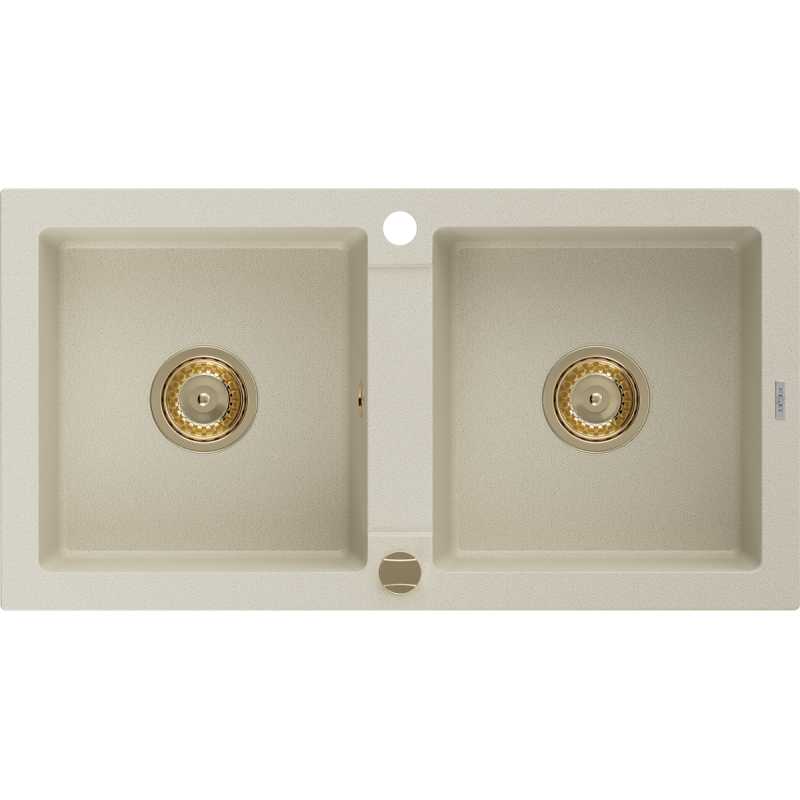 Mexen Mario évier en granit 2 bacs 820 x 436 mm, beige, siphon doré - 6504822000-69-G
