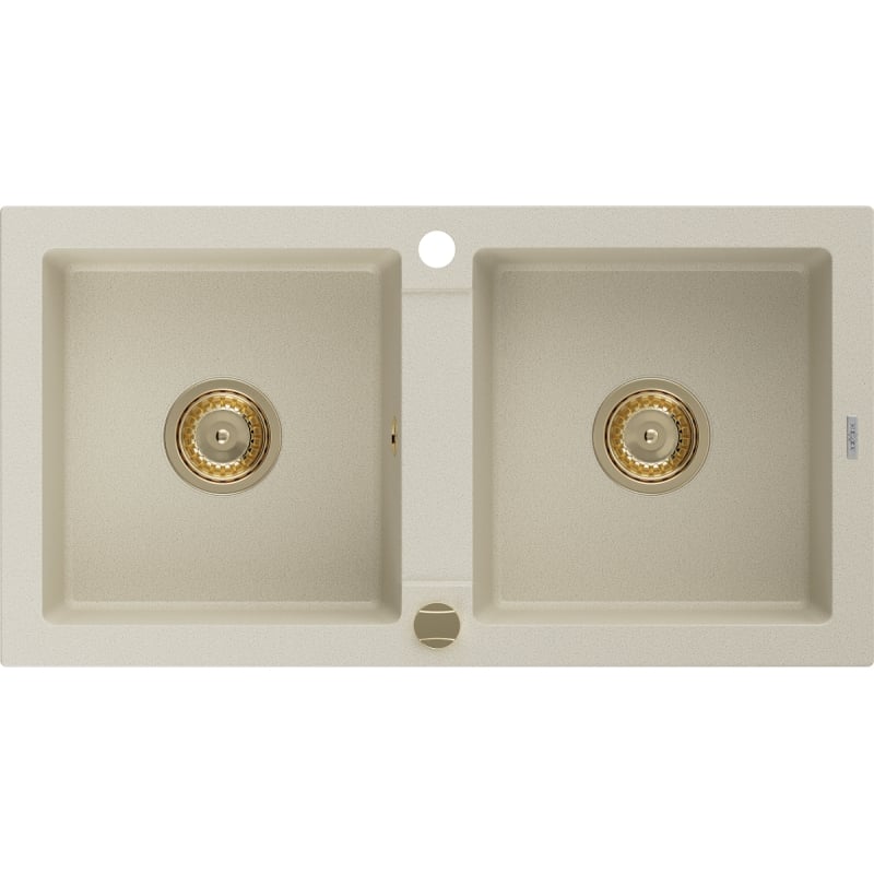 Mexen Mario granitni sudoper s 2 odjeljka 820 x 436 mm, bež, zlatni sifon - 6504822000-69-G