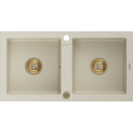 Mexen Mario Évier de cuisine en granit 2 bacs 820 x 436 mm, beige, siphon doré - 6504822000-69-G