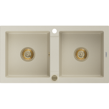 Mexen Mario Granitspüle 2-Kammer 820 x 436 mm, beige, goldener Siphon - 6504822000-69-G