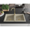 Mexen Mario granitische gootsteen 2-kamer 820 x 436 mm, beige, gouden sifon - 6504822000-69-G