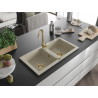 Mexen Mario fregadero de granito 2 cámaras 820 x 436 mm, beige, sifón dorado - 6504822000-69-G