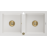 Mexen Mario granieten gootsteen 2-kamer 820 x 436 mm, wit, gouden sifon - 6504822000-20-G