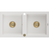 Mexen Mario granitno pomivalno korito z dvema prekatima 820 x 436 mm, belo, zlati sifon - 6504822000-20-G