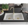 Mexen Mario Granitspüle 2-Kammer 820 x 436 mm, weiß, Siphon gold - 6504822000-20-G