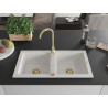 Mexen Mario Granitspüle 2-Kammern 820 x 436 mm, weiß, Siphon gold - 6504822000-20-G