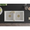 Mexen Mario zlewozmywak granitowy 2-komorowy 820 x 436 mm, biały, syfon złoty - 6504822000-20-G