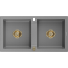 Mexen Mario fregadero de granito 2 senos 820 x 436 mm, gris, sifón dorado - 6504822000-71-G