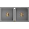 Mexen Mario Granitspüle 2-Kammer 820 x 436 mm, grau, Siphon gold - 6504822000-71-G
