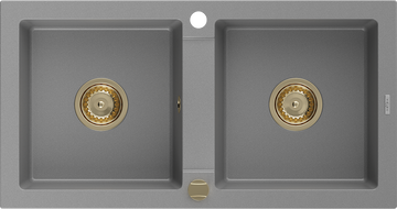 Mexen Mario Granitspüle 2-Kammer 820 x 436 mm, grau, Siphon gold - 6504822000-71-G