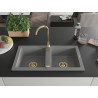 Mexen Mario fregadero de granito de 2 compartimentos 820 x 436 mm, gris, sifón dorado - 6504822000-71-G