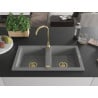 Mexen Mario Granitspüle 2-Kammer 820 x 436 mm, grau, Siphon gold - 6504822000-71-G