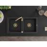 Mexen Mario évier en granit 2 bacs 820 x 436 mm, noir/métal argenté, siphon doré - 6504822000-73-G