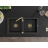 Mexen Mario évier en granit à 2 cuves 820 x 436 mm, noir/argent métallique, siphon doré - 6504822000-73-G